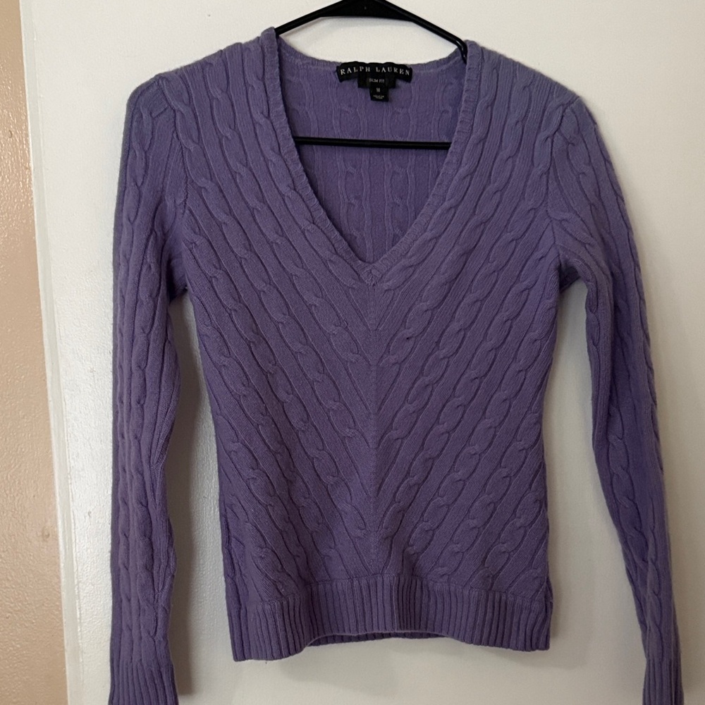 Ralph Lauren Lavender cashmere Cable-Knit V-Neck Sweater